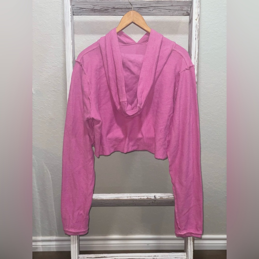 Kittenish Pink Crop Long Sleeve Hoodie - Picture 3 of 3